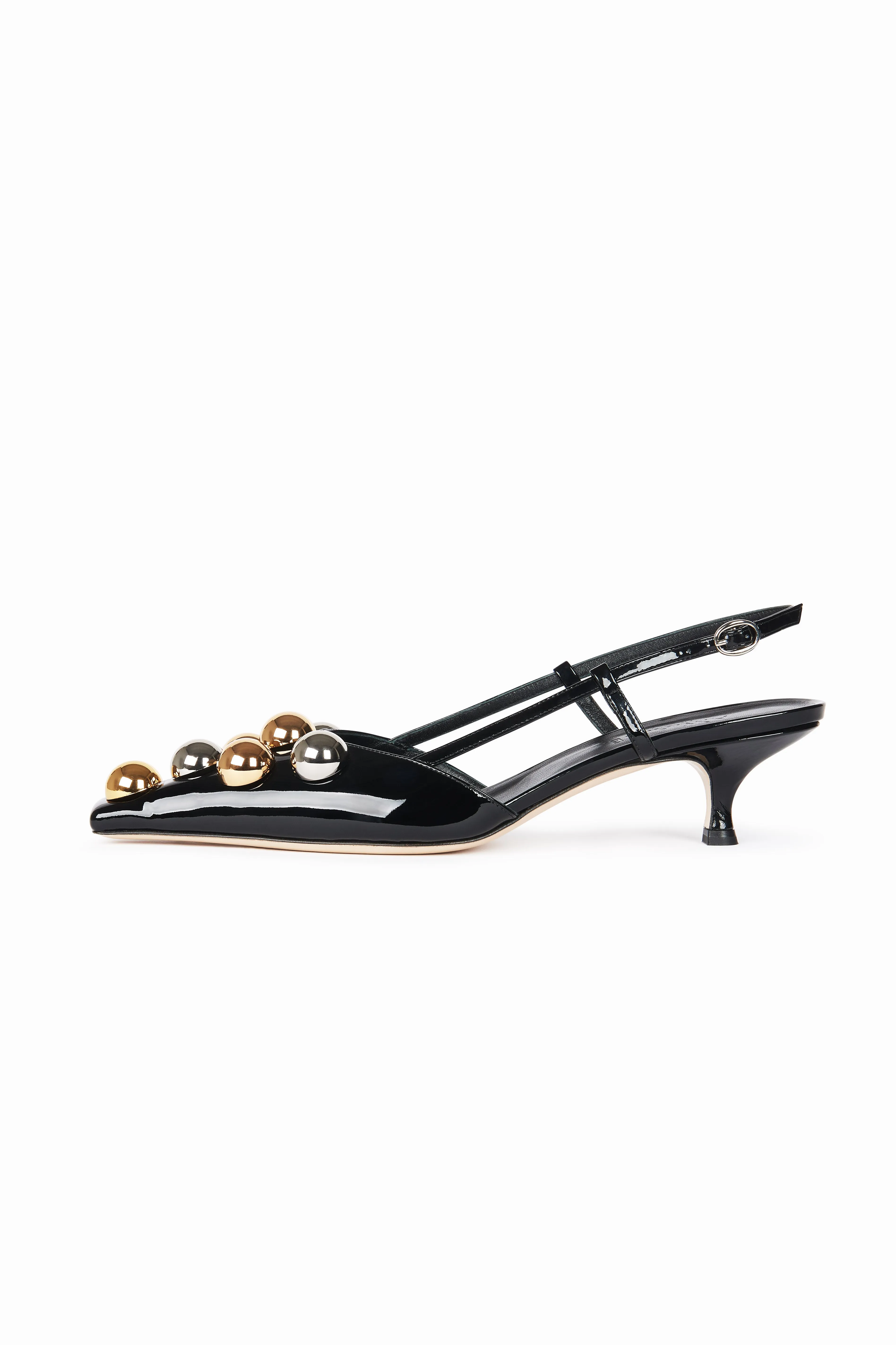 Rita Big Kitten Heel With Silver And Gold Embellishments Black