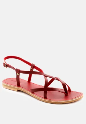 RITA Red Strappy Flat Leather Sandals