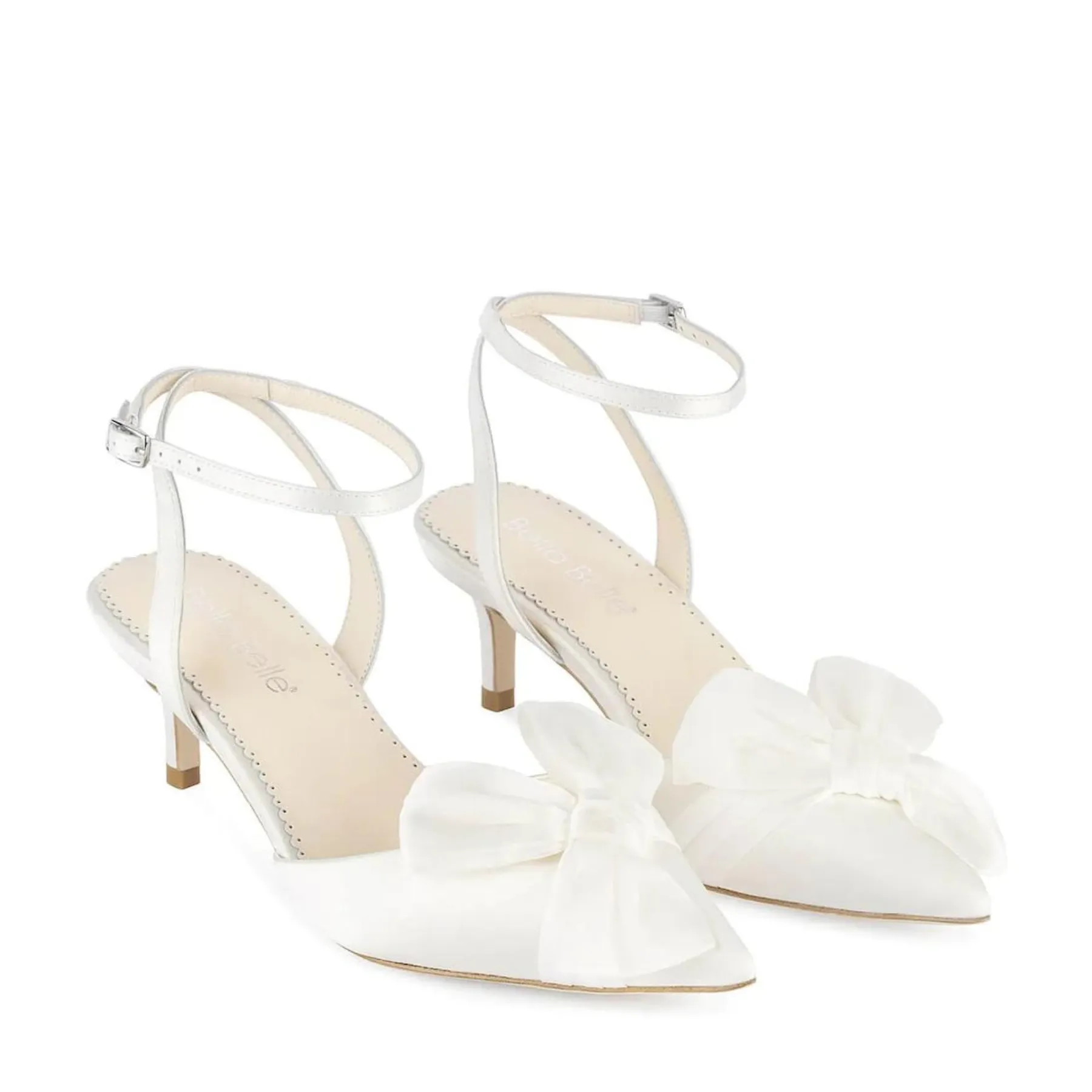 Ryan - Ivory Pointed Toe Kitten Heels with Bow