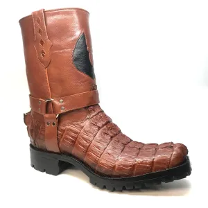 Safari Cognac Harness Crocodile Biker Boots