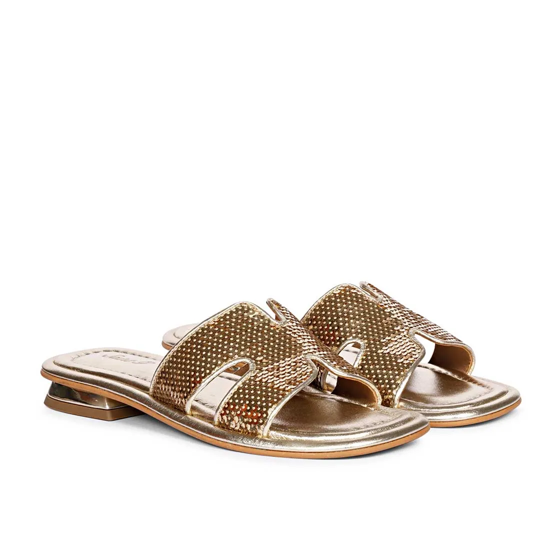 Saint Bria Sequin Metallic Gold Leather Flats