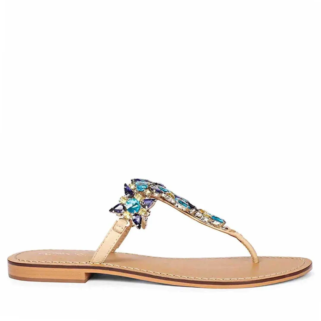 Saint Fleur Multi Stone Embellished Natural Leather Flats