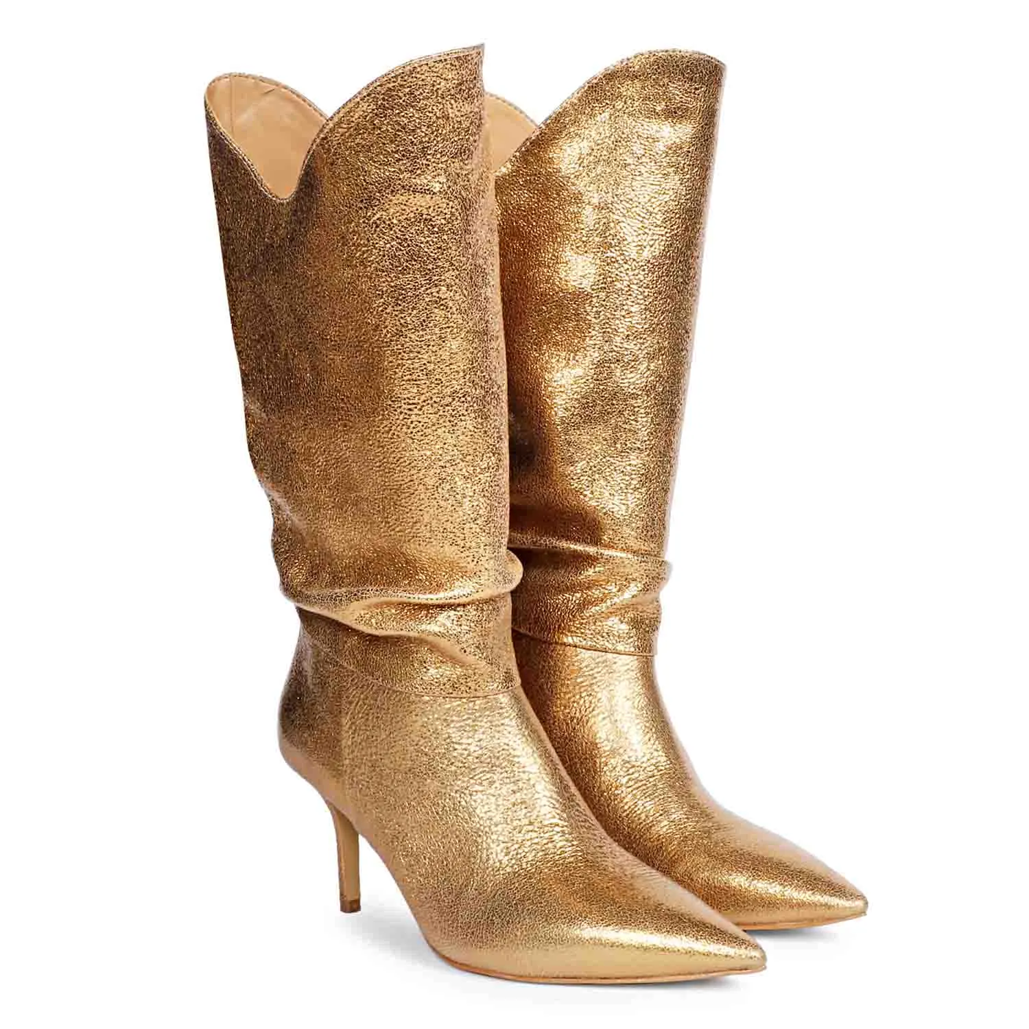 Saint Nayeli Gold Metallic Leather calf Length Slouch Boots