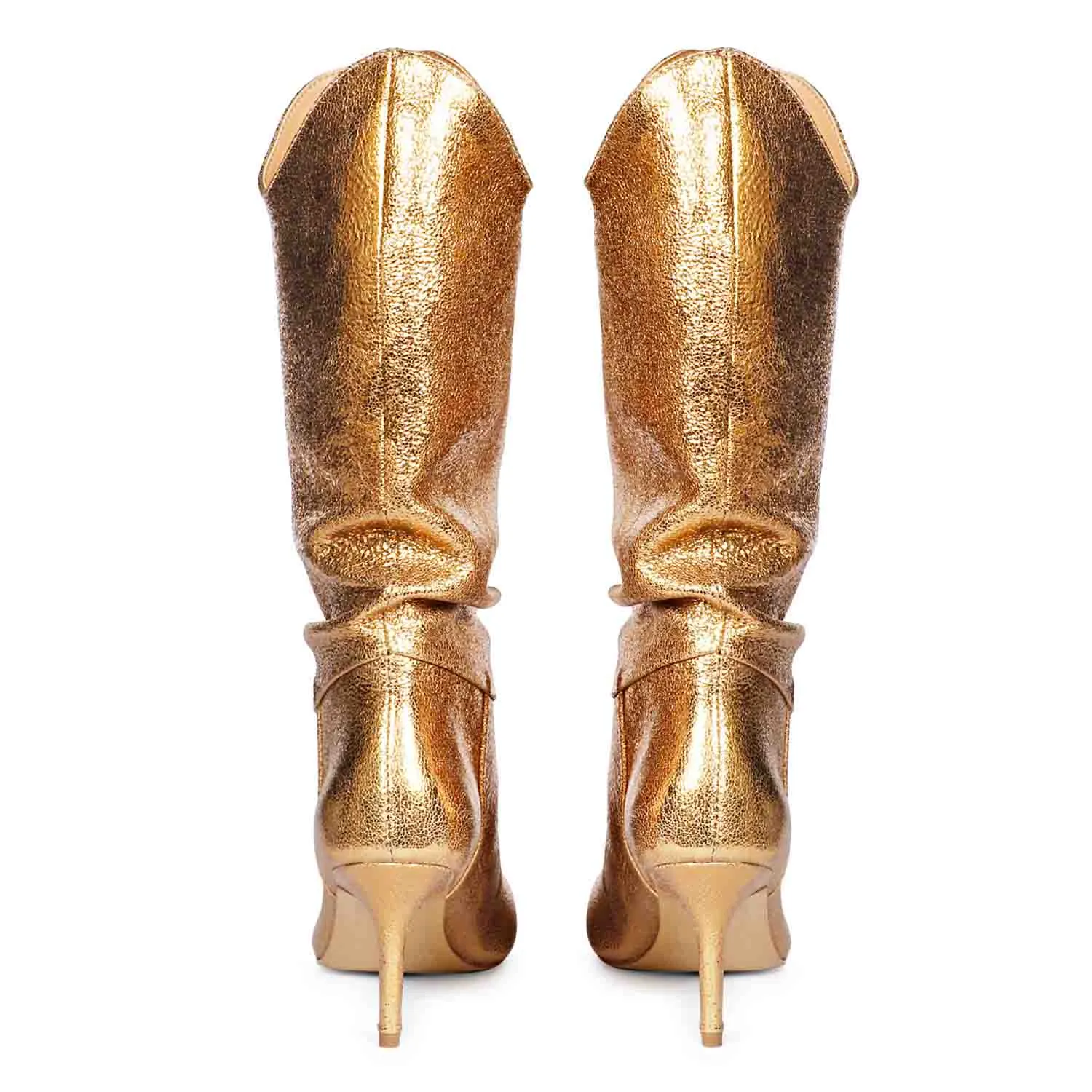 Saint Nayeli Gold Metallic Leather calf Length Slouch Boots