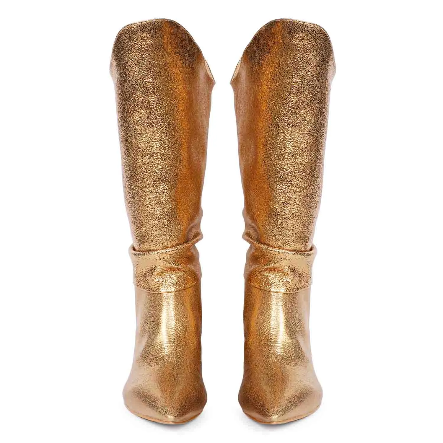 Saint Nayeli Gold Metallic Leather calf Length Slouch Boots