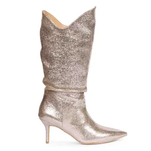 Saint Nayeli Silver Metallic Leather Calf Length Slouch Boots