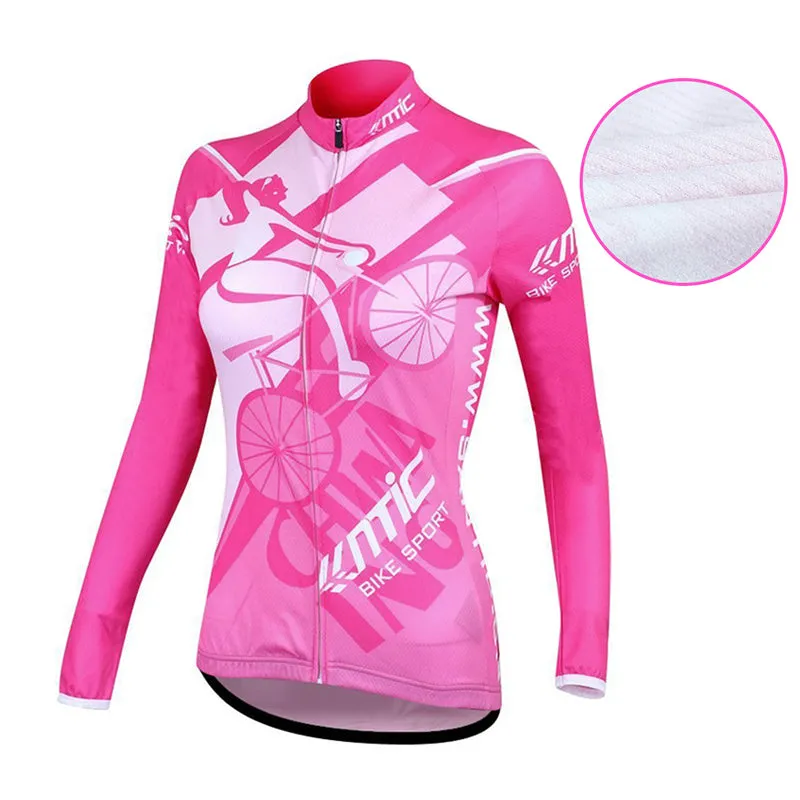 Santic WinYiren Pink Women Jersey Long Sleeve Cotton Fabric Inside