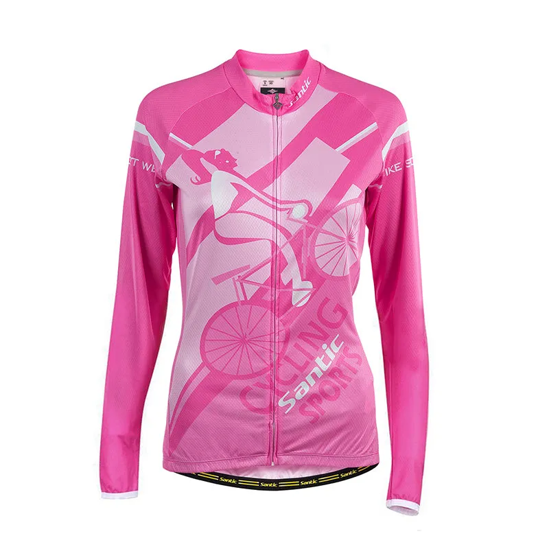 Santic WinYiren Pink Women Jersey Long Sleeve Cotton Fabric Inside