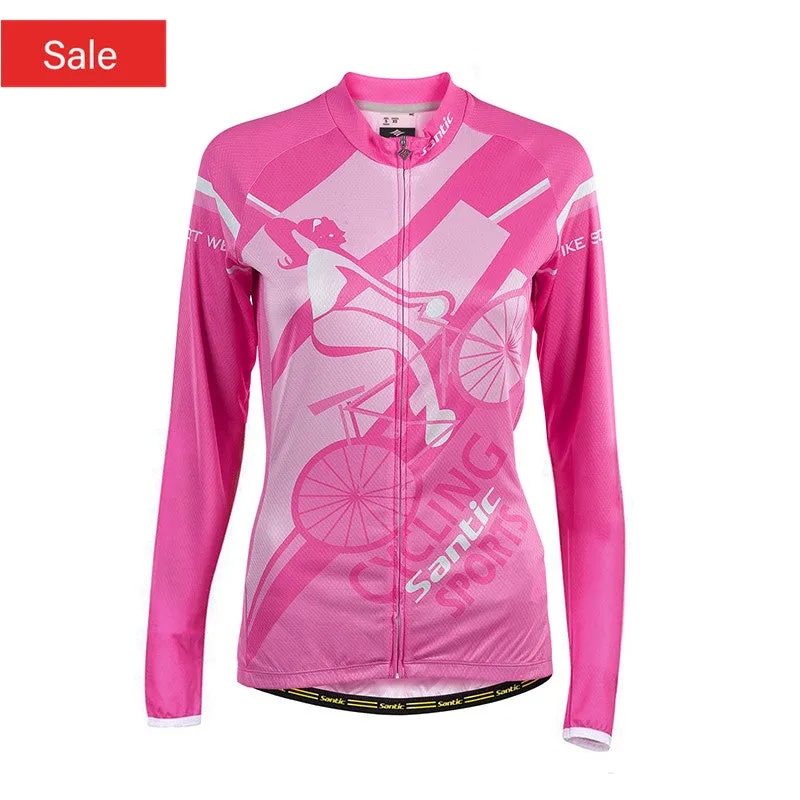 Santic WinYiren Pink Women Jersey Long Sleeve Cotton Fabric Inside