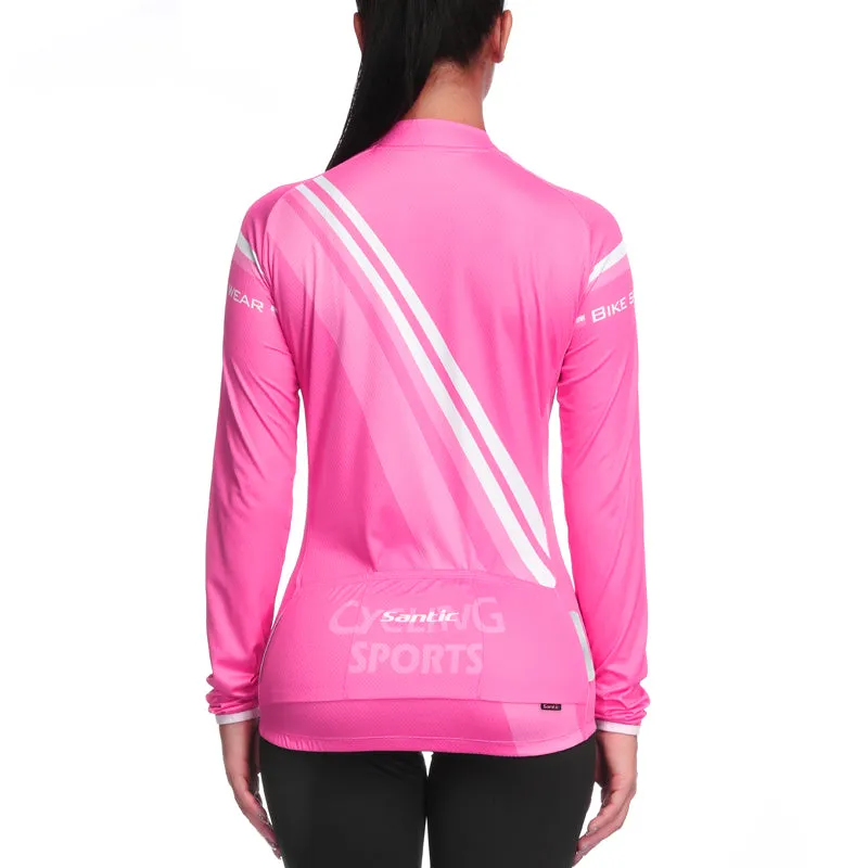 Santic WinYiren Pink Women Jersey Long Sleeve Cotton Fabric Inside