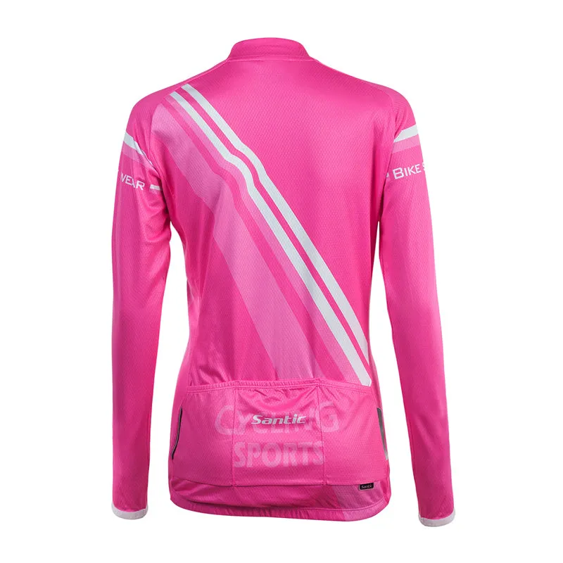 Santic WinYiren Pink Women Jersey Long Sleeve Cotton Fabric Inside