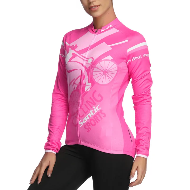 Santic WinYiren Pink Women Jersey Long Sleeve Cotton Fabric Inside