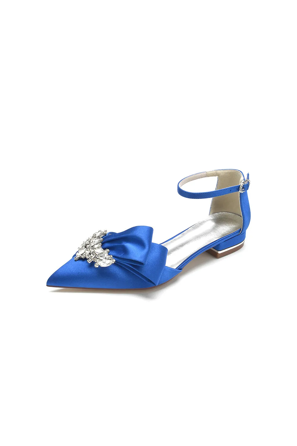 Satin Beaded Pointed Toe Ankle Strap Buckle Kitten Heels