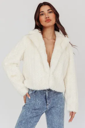 Savelle Notch Lapel Faux Fur Jacket Cream