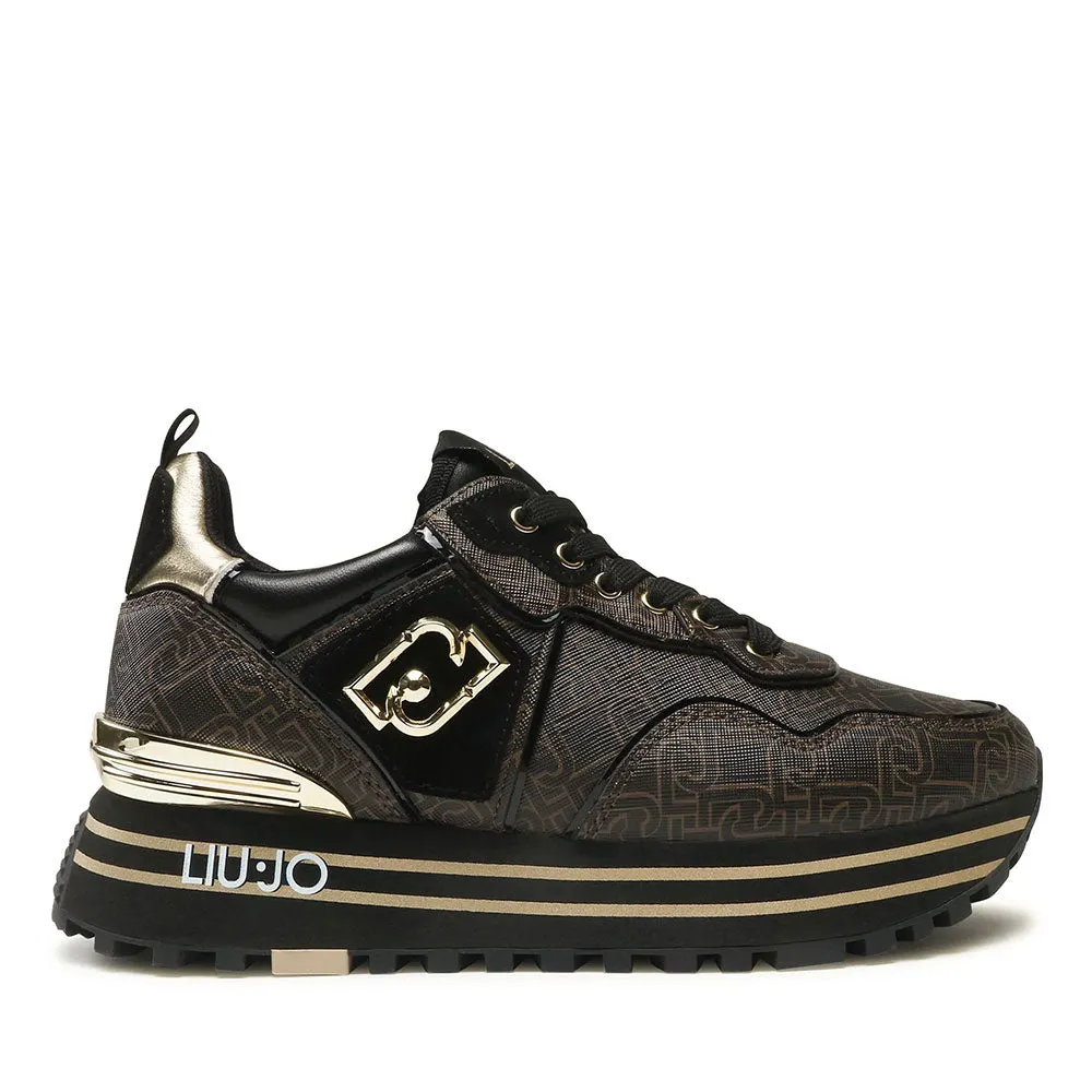 Scarpe Donna LIU JO Maxi Wonder 24 Sneakers Platform stampa Saffiano con Logo Monogram Marrone