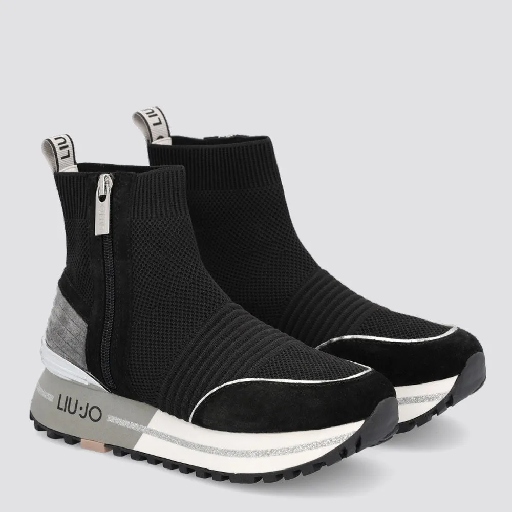 Scarpe Donna LIU JO Sneakers Alte a Calzino in Tessuto Stretch e Inserti in Suede colore Nero