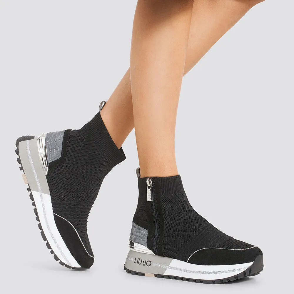 Scarpe Donna LIU JO Sneakers Alte a Calzino in Tessuto Stretch e Inserti in Suede colore Nero