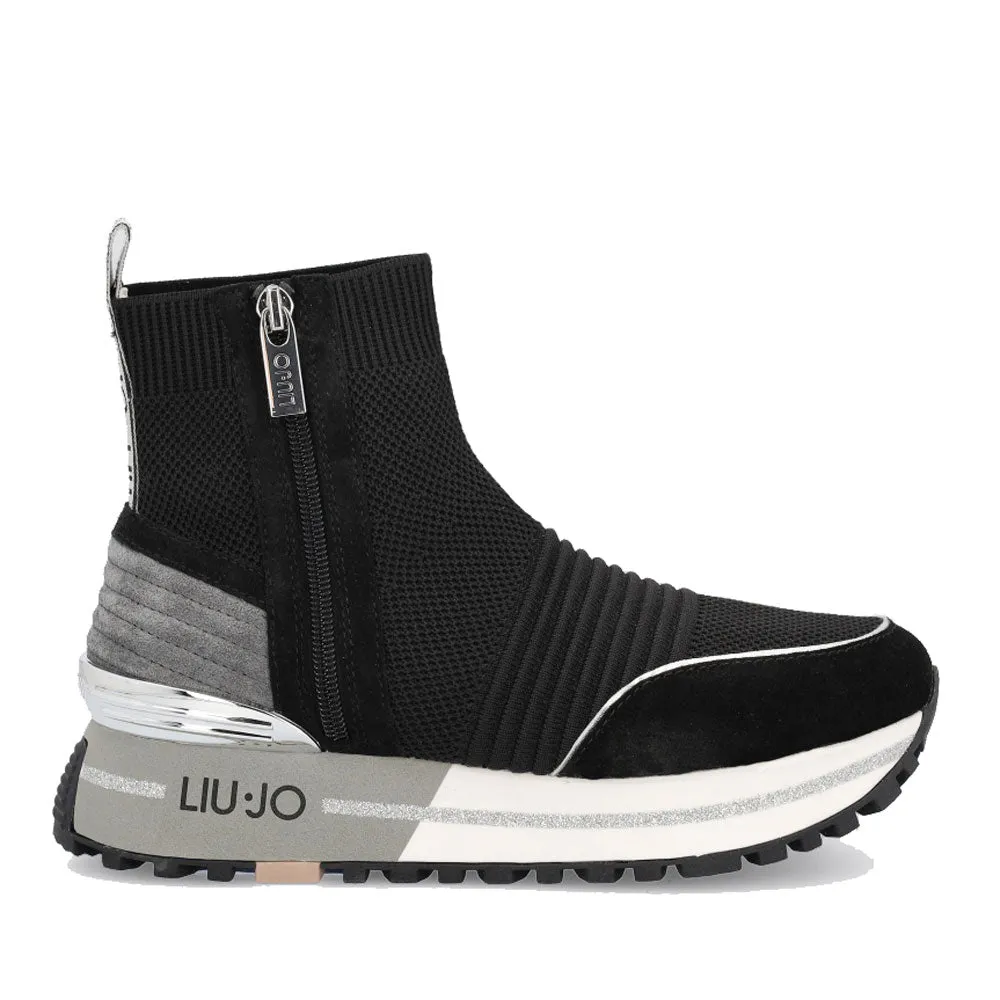 Scarpe Donna LIU JO Sneakers Alte a Calzino in Tessuto Stretch e Inserti in Suede colore Nero