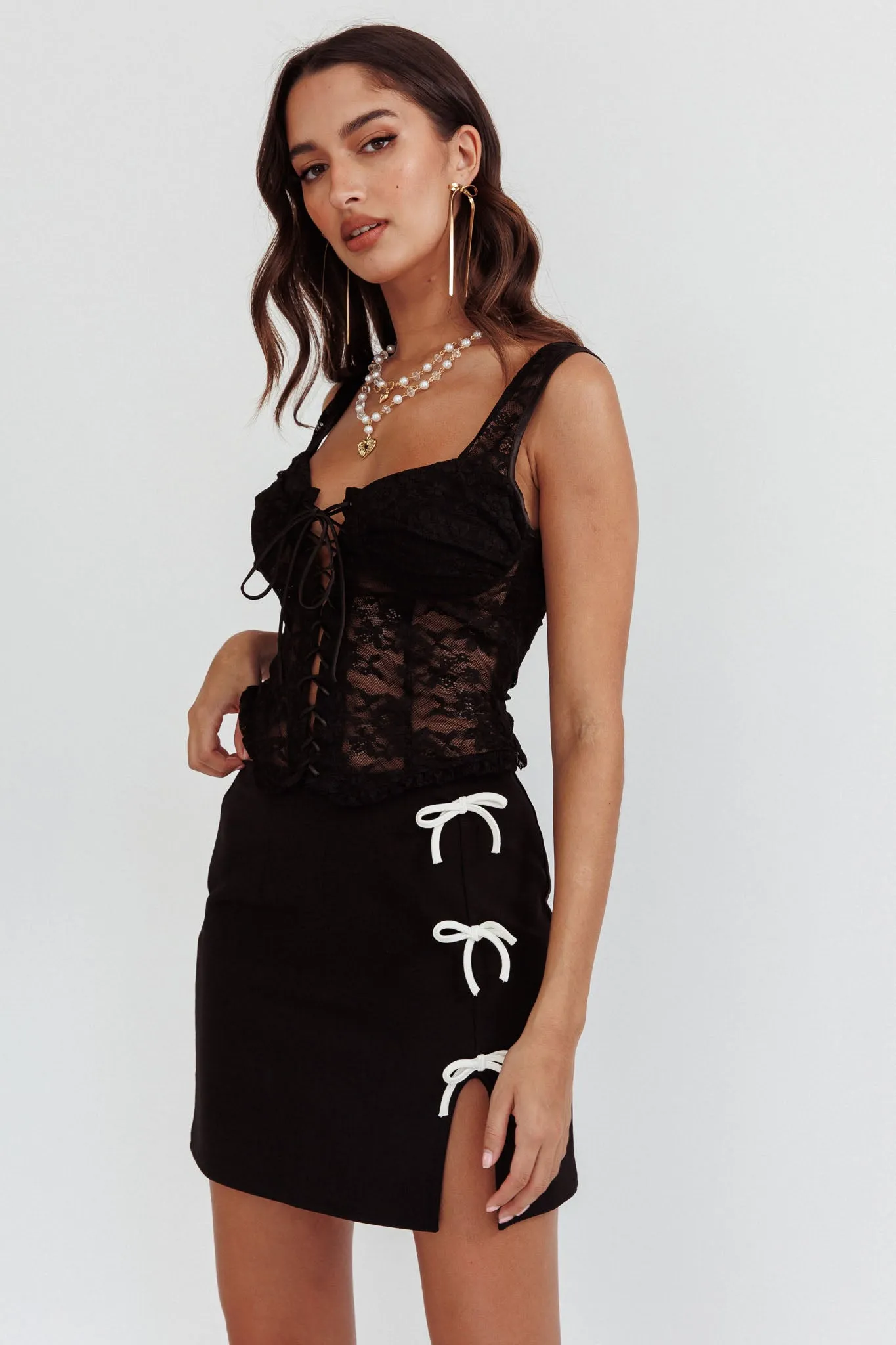 Sheera Lace-Up Corset Top Lace Black