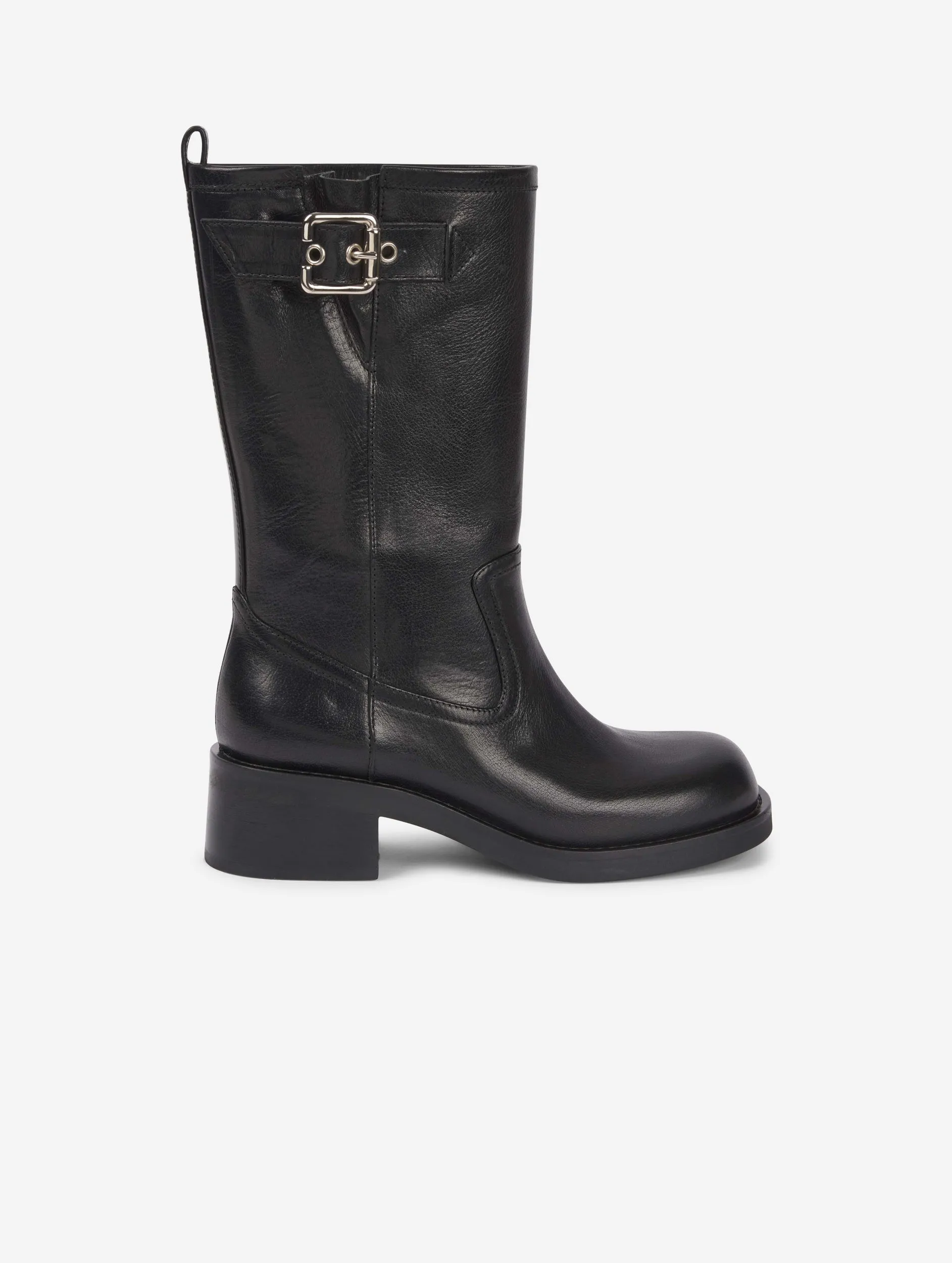 short black leather biker boots