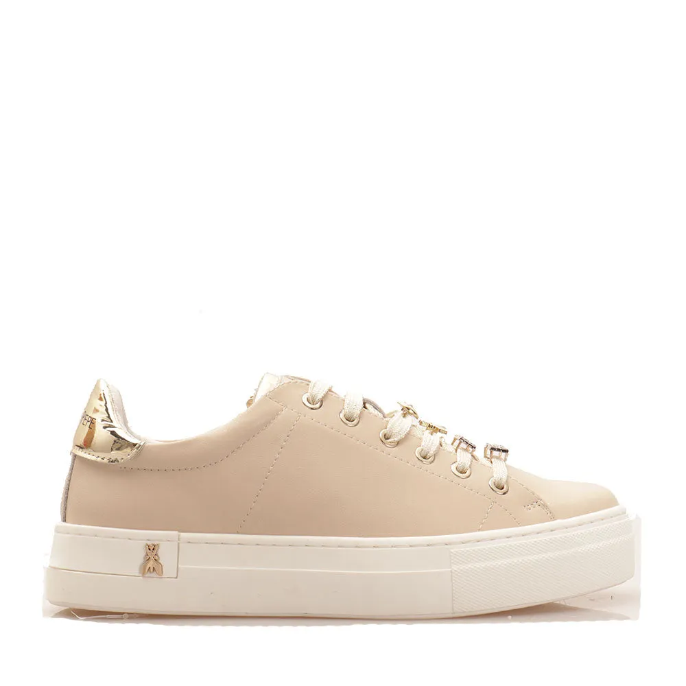 Sneakers Donna PATRIZIA PEPE linea Fly Sneakers in Pelle Beige con Applicazioni Gioiello