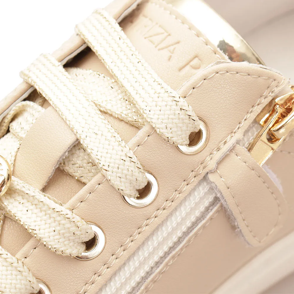 Sneakers Donna PATRIZIA PEPE linea Fly Sneakers in Pelle Beige con Applicazioni Gioiello