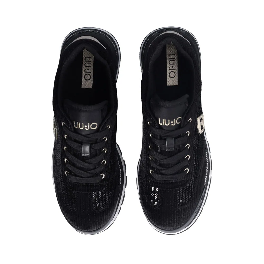 Sneakers Platform LIU JO Amazing 23 in Velluto Nero con Paillettes