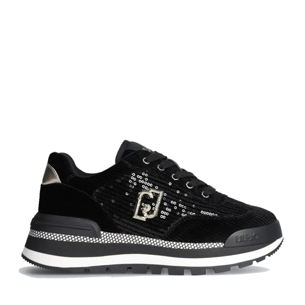 Sneakers Platform LIU JO Amazing 23 in Velluto Nero con Paillettes