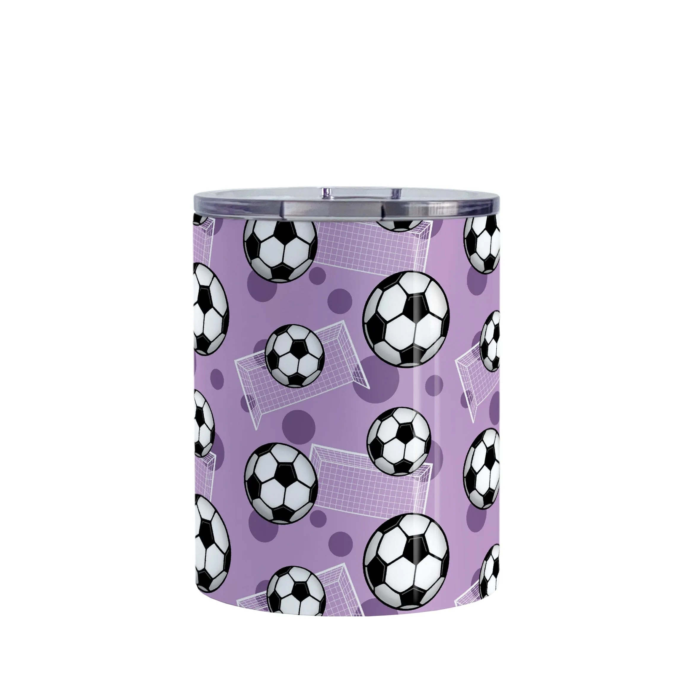 Soccer Ball and Goal Pattern Purple Tumbler Cup