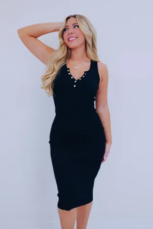 Tantalizing Body-Con Midi Dress - Black