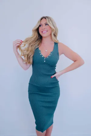 Tantalizing Body-Con Midi Dress - Dark Green