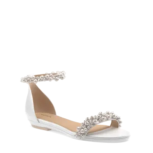 The Pashionista - White Satin Pearl Flat