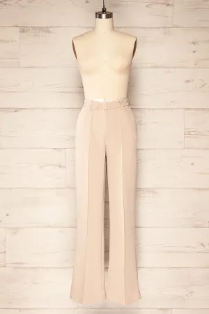 Turbine Beige | Solid Stitch Wide Leg Trousers