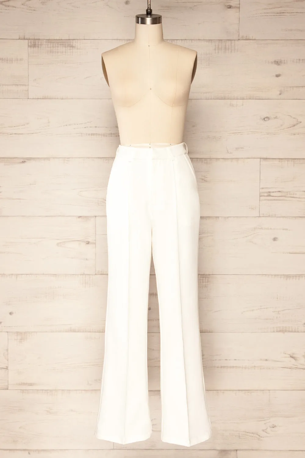 Turbine White | Solid Stitch Wide Leg Trousers