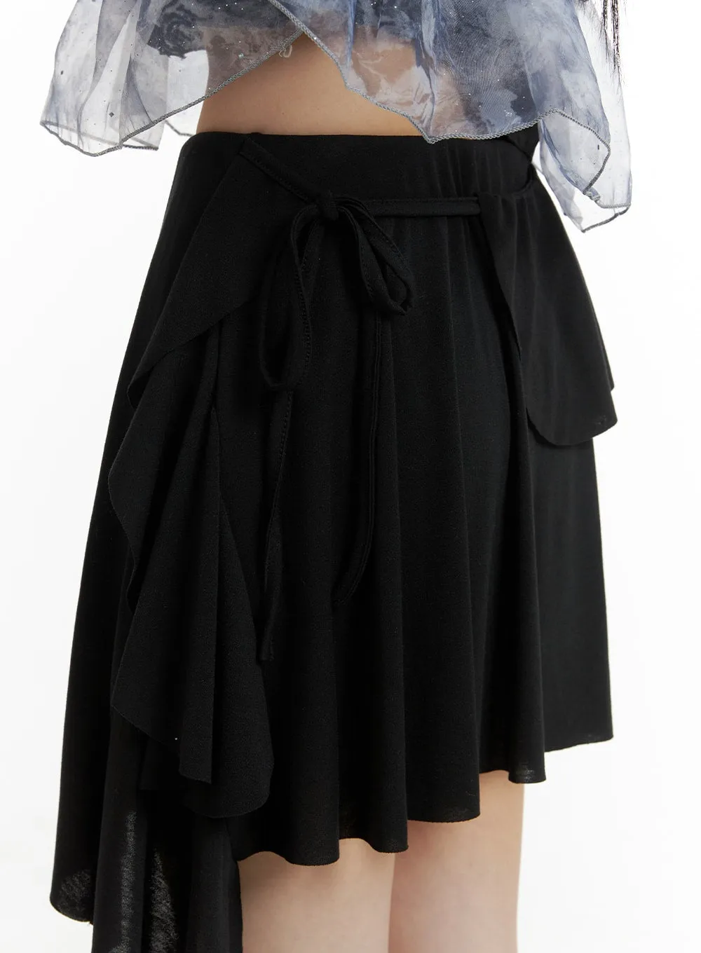 Unbalanced Bowknot Detail Cotton Mini Skirt OM426