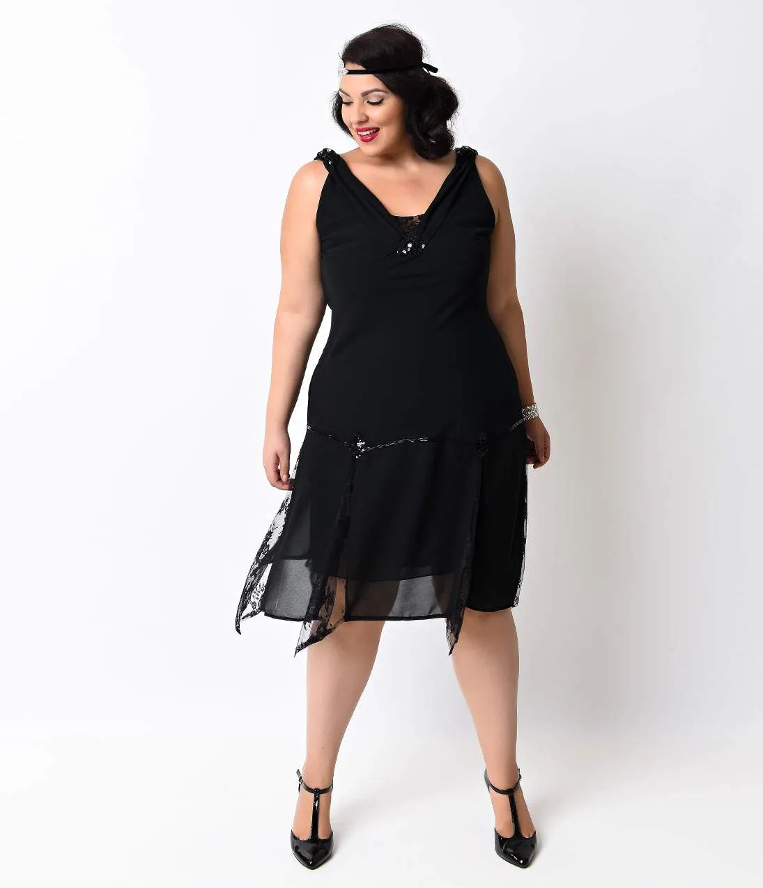 Unique Vintage Plus Size Black Hemingway Flapper Dress