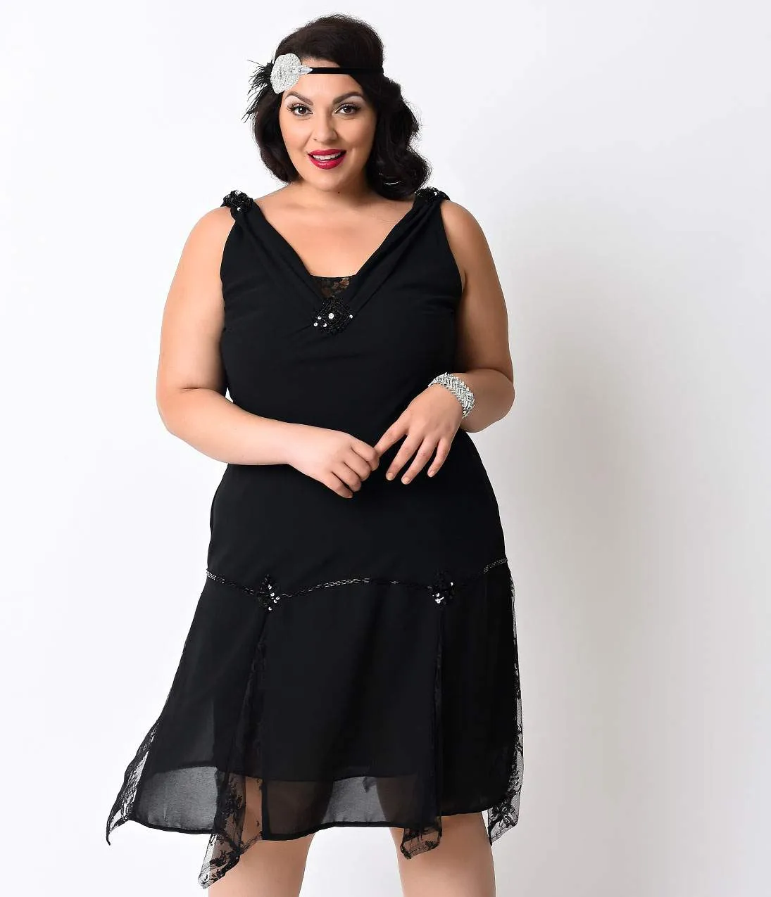 Unique Vintage Plus Size Black Hemingway Flapper Dress