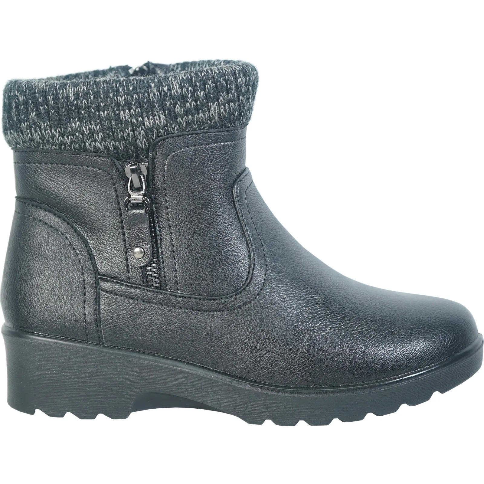 VANGELO Women Winter Fur Boot JL3579 Ankle Casual Boot Black - with Ice Cleat Outsole