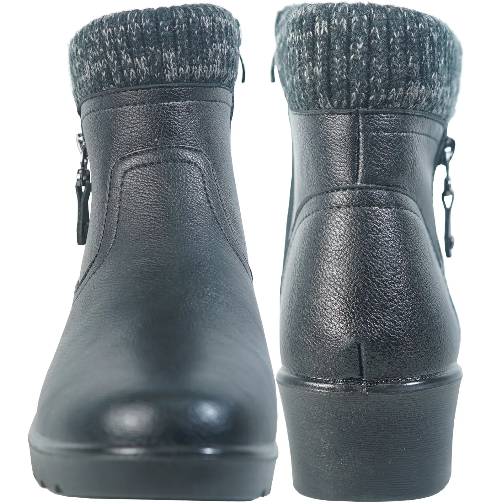 VANGELO Women Winter Fur Boot JL3579 Ankle Casual Boot Black - with Ice Cleat Outsole