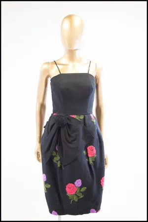 Vintage 1960s Black Embroidered Linen Glamourette Dress