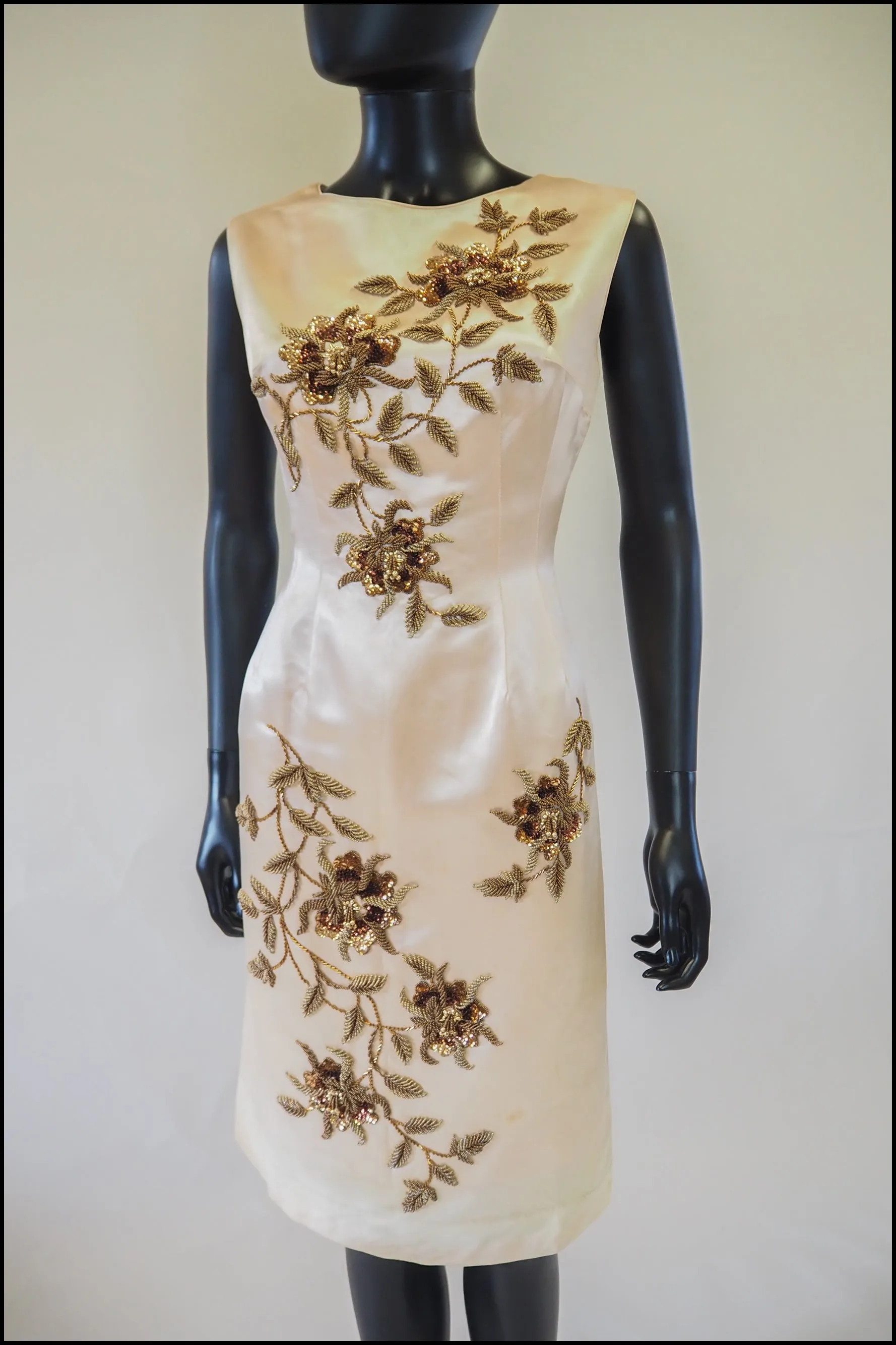 Vintage 1960s Champagne Rose Beaded Cocktail Dress