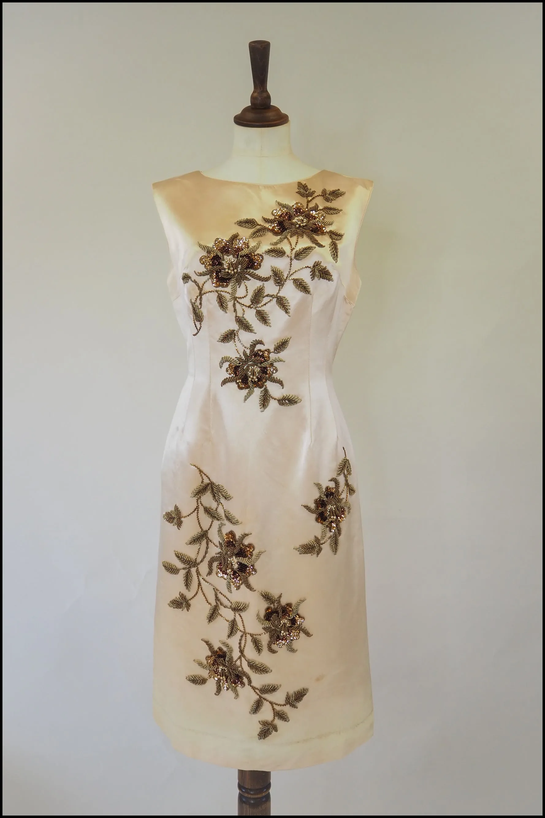 Vintage 1960s Champagne Rose Beaded Cocktail Dress