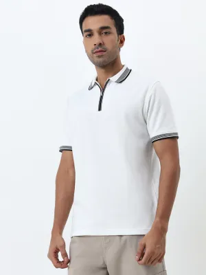 WES Casuals White Relaxed-Fit Polo T-Shirt