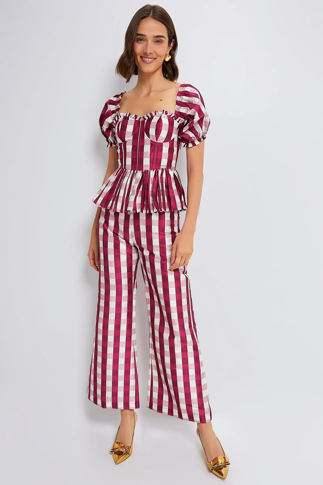 Wine Gingham Libby Pant