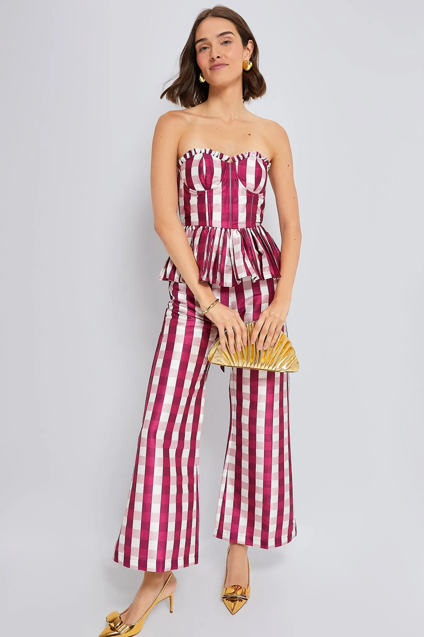 Wine Gingham Libby Pant