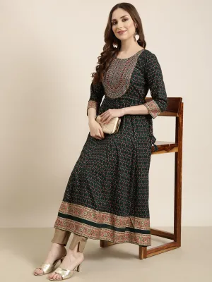 Women Anarkali Green Ethnic Motifs Kurta