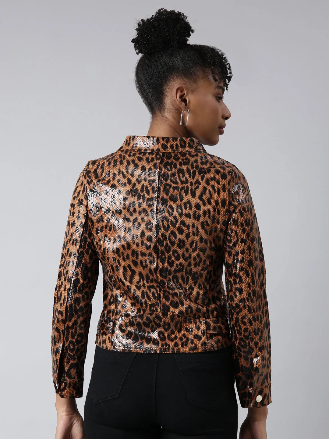 Women Animal Brown Biker Jacket