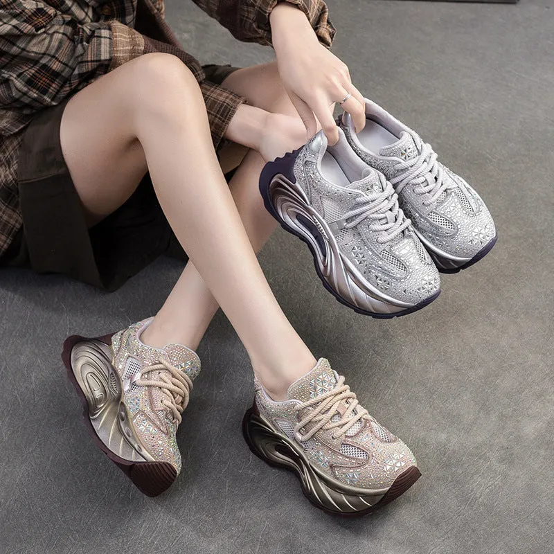 Women Fashion Breathable Mesh Crystal Platform Sneakers