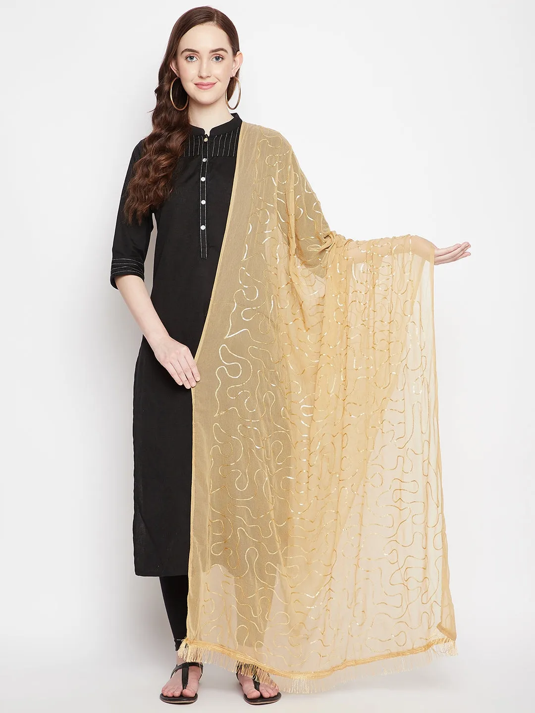 Women Fawn Embellished Chiffon Dupatta