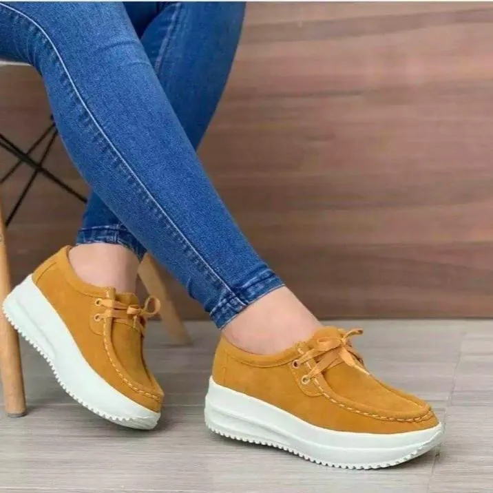 Women lace up platform wedge best walking sneakers